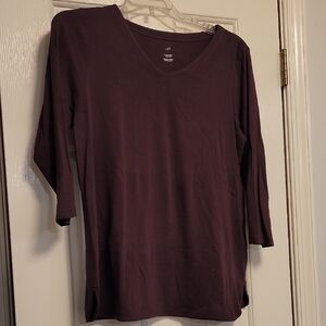 Great Fall Color J. Jill Women's 3/4 Sleeve Top - Rich Plum/Raisin LIKE NEW